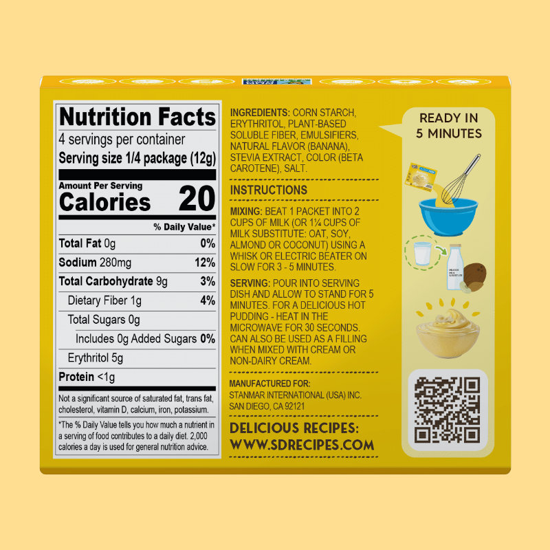 Simply Desserts Sugar Free Instant Pudding - Banana