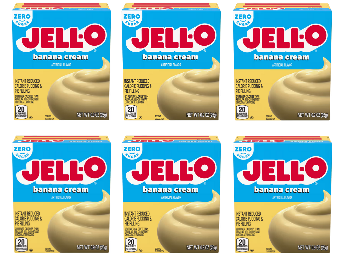 Front package of Jell-O Sugar-Free Instant Pudding, Banana Cream (0.9 oz) / 6-Pack
