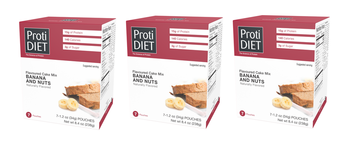 Proti Diet Protein Cake Mix, Banana and Nuts, 7 Pouches - 3-Pack