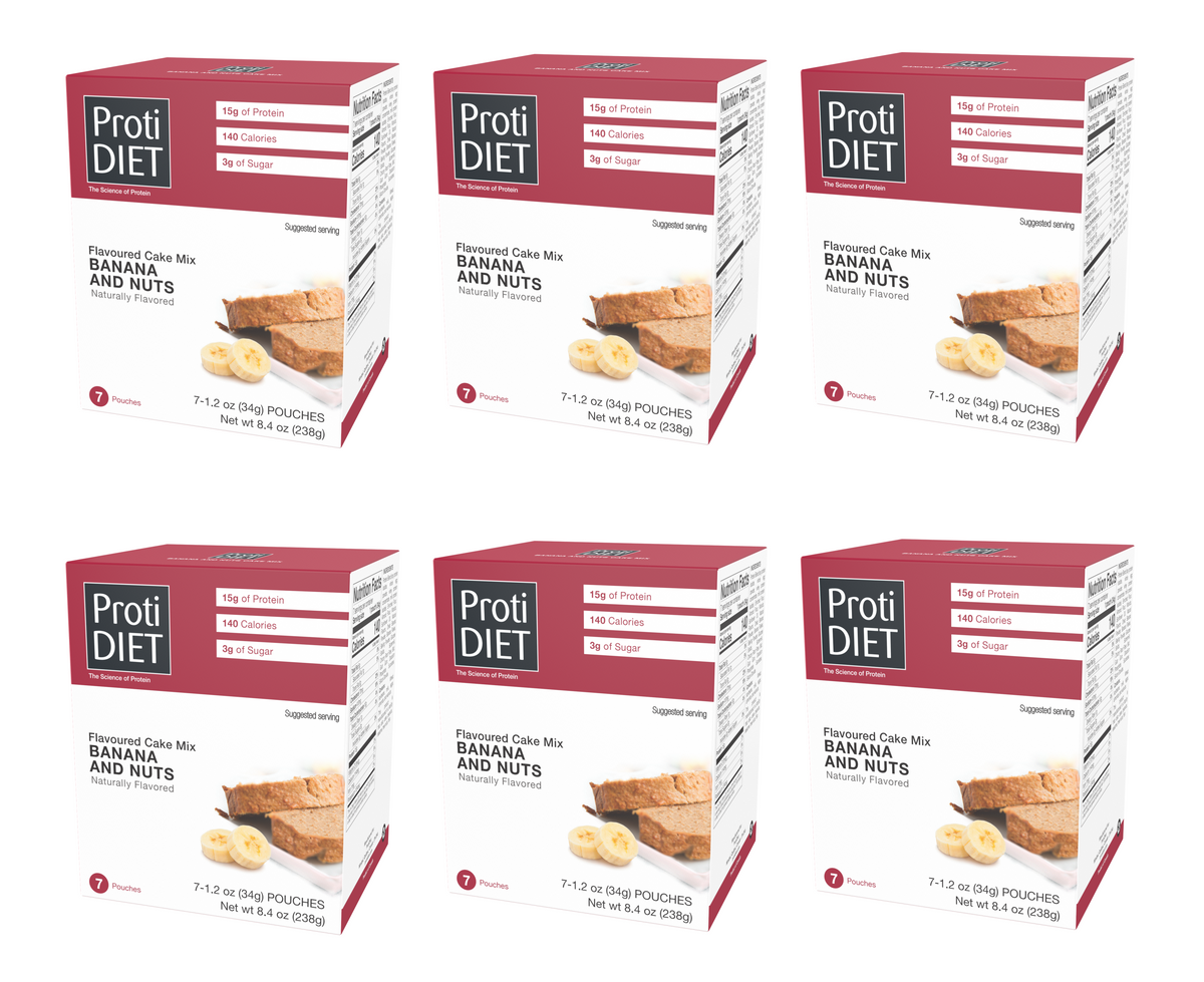 Proti Diet Protein Cake Mix, Banana and Nuts, 7 Pouches - 6-Pack