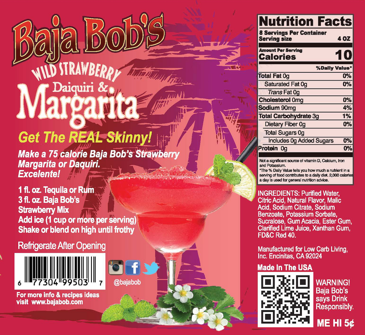 Baja Bob's Margarita Mix - Wild Strawberry Daiquiri 32 fl oz