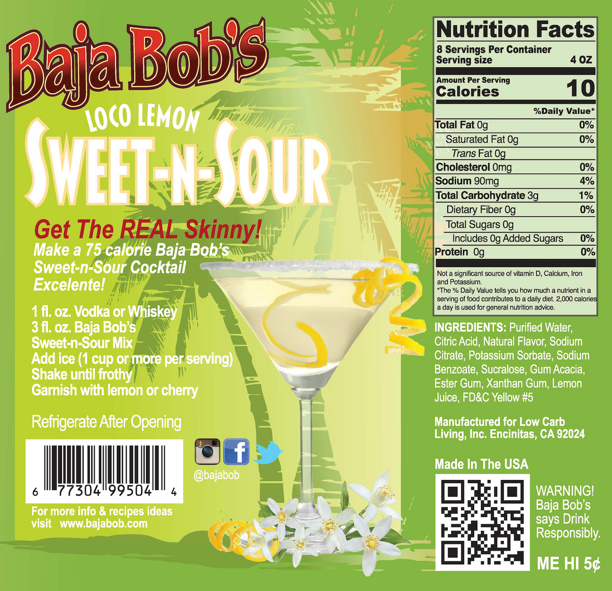 Baja Bob's Sweet-n-Sour Mix - Loco Lemon 32 fl oz