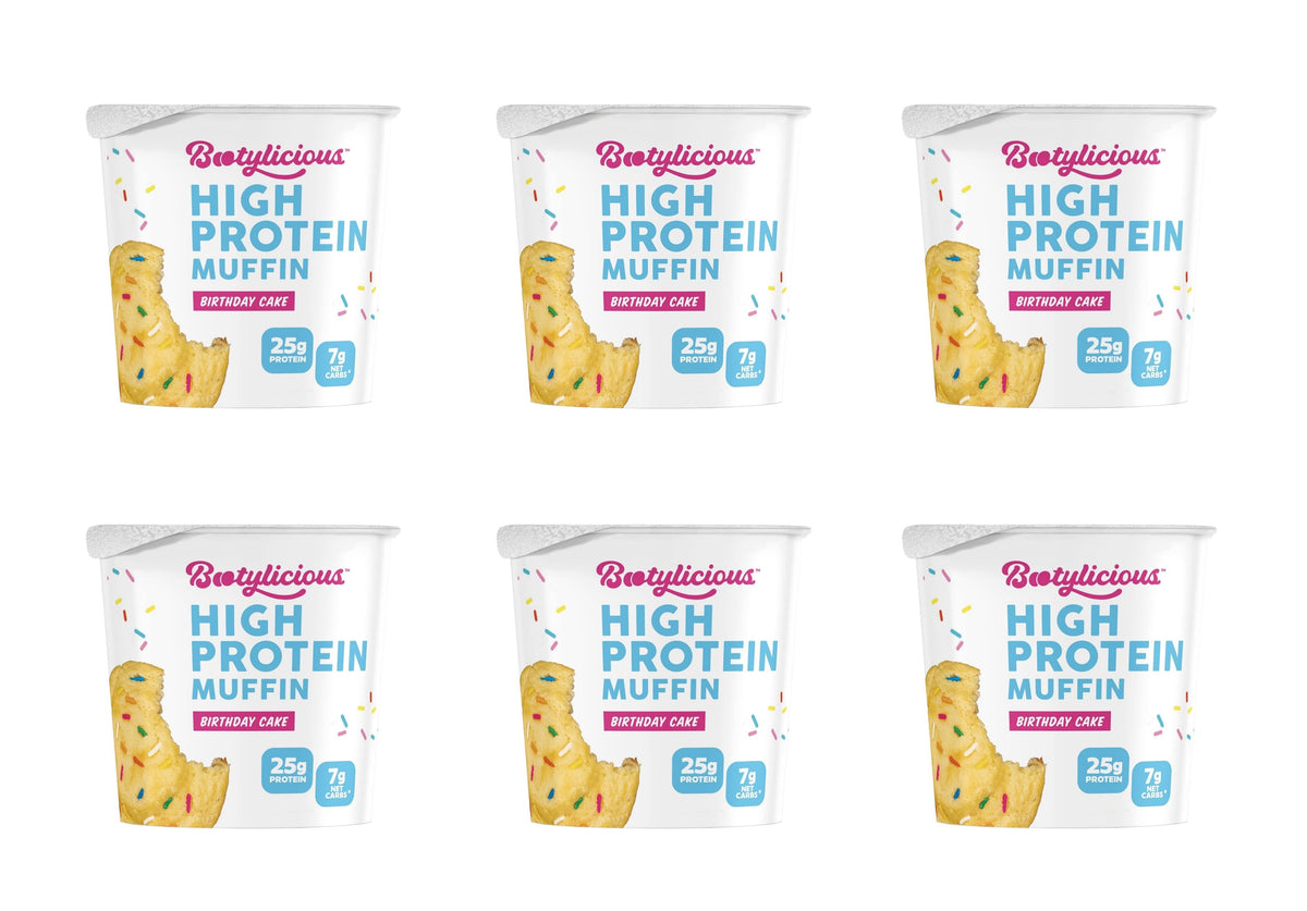 Six Bootylicious Birthday Cake high protein muffin cups