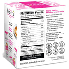 A colorful box of Besti sugar replacement packets displays nutrition facts, highlighting zero calories and ingredients like allulose and monk fruit extract, with a coffee cup in the background.