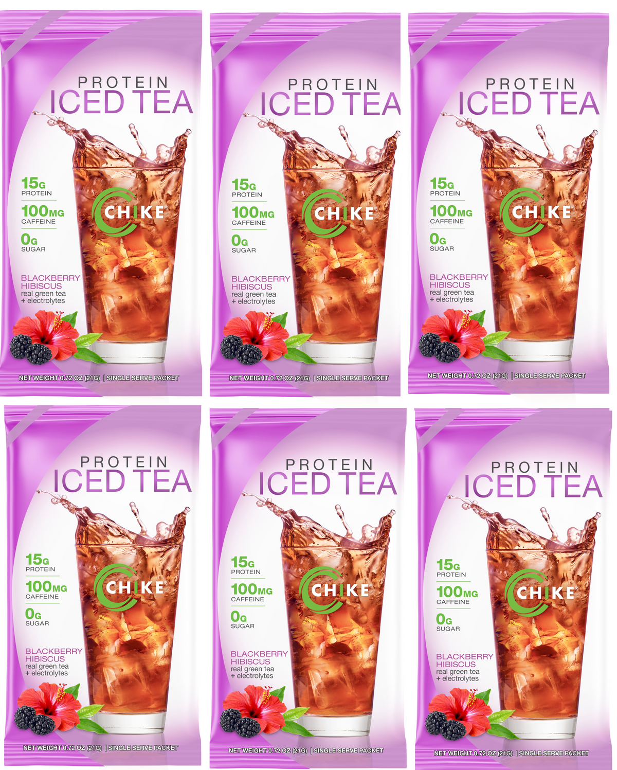 Six Chike Blackberry Hibiscus protein iced tea packets