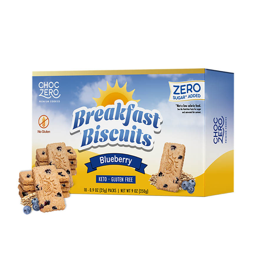 Front package of ChocZero Breakfast Biscuits, Blueberry, 9 oz