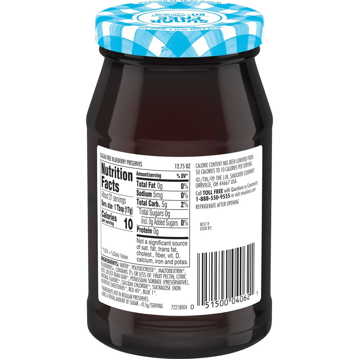 Smuckers Sugar Free Preserves - Blueberry 12.75 oz