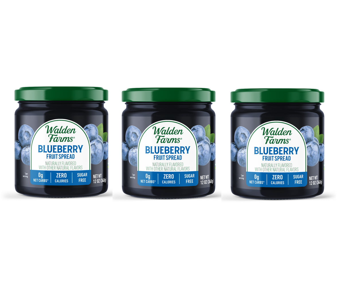 Walden Farms Fruit Spread, Blueberry, 3 Jars.