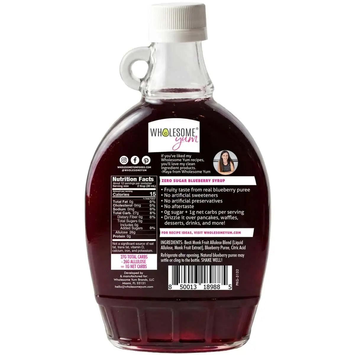 Wholesome Yum Zero Sugar Fruit Syrup, 12 fl. oz - Blueberry