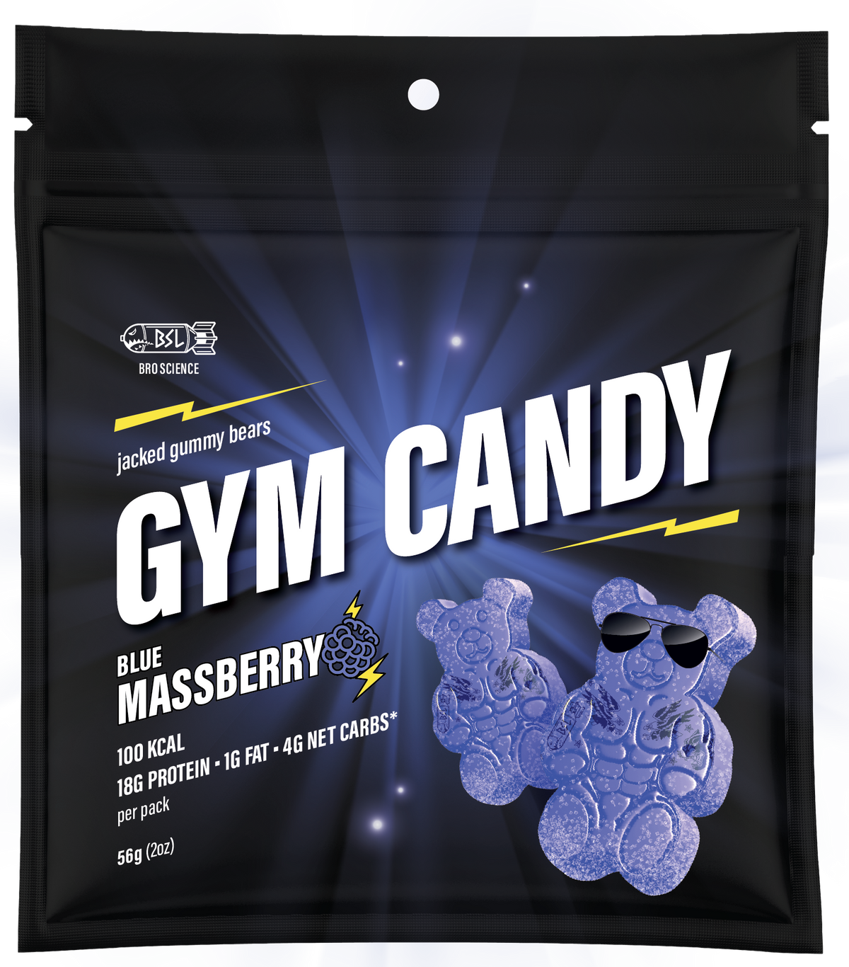 Gain Gummies Gym Candy - Protein Gummy Bears, 2oz - Blue Massberry