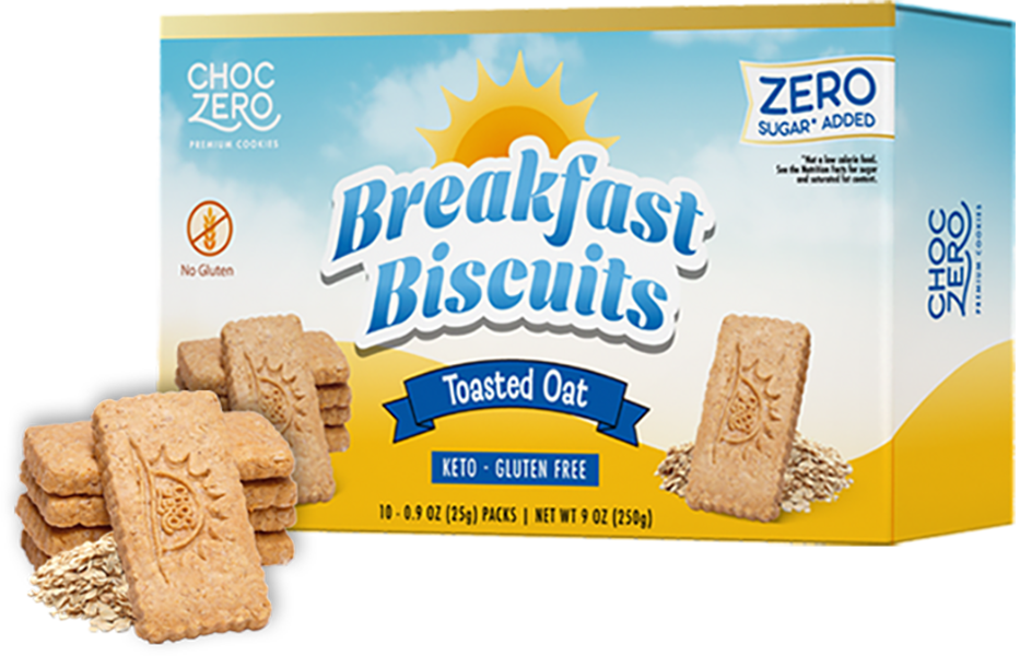 Front package of ChocZero Breakfast Biscuits, Toasted Oat, 9 oz