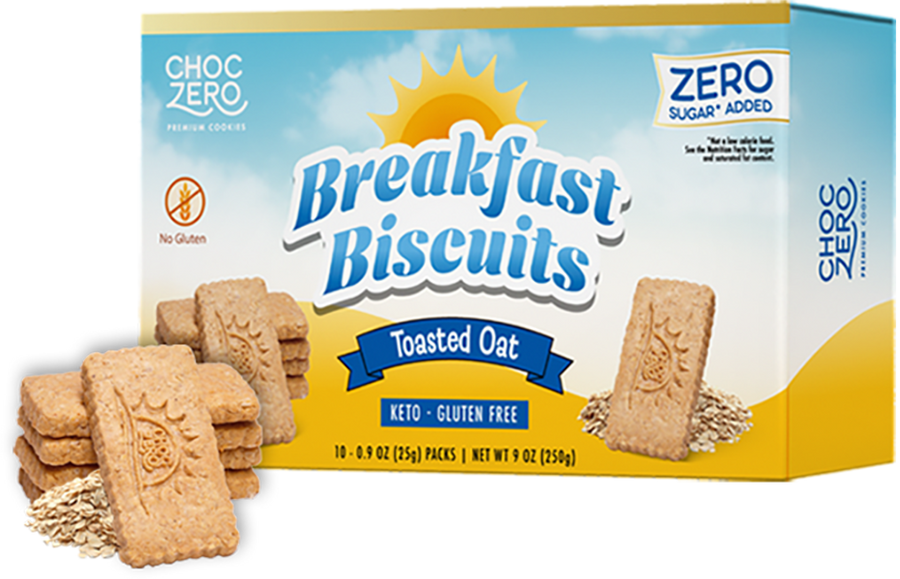 Front package of ChocZero Breakfast Biscuits, Toasted Oat, 9 oz
