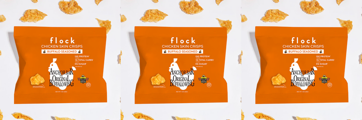 Flock Chicken Skin Crisps, Buffalo / 3-Pack.
