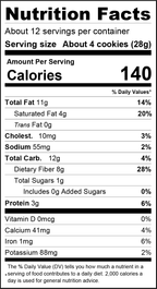 Nutrition facts for ChocZero Danish Butter Cookies, 8 oz