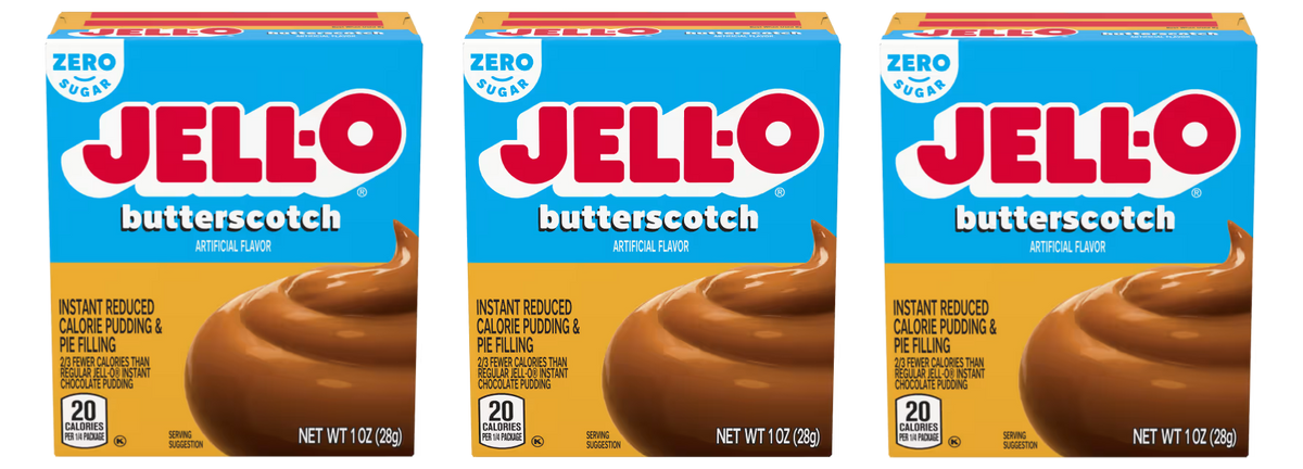 Front package of Jell-O Sugar-Free Instant Pudding, Butterscotch (1 oz) / 3-Pack