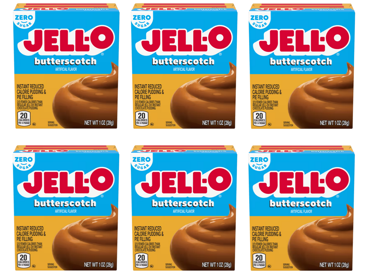 Front package of Jell-O Sugar-Free Instant Pudding, Butterscotch (1 oz) / 6-Pack