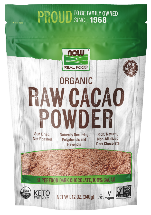 NOW Cacao Powder, Raw, Organic 12 oz tub