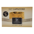 Diet Cappuccino Cheesecake, family 6-pack, includes six 2.5 oz cups (total 15 oz), made with premium ingredients, low carb, reduced fat, gluten-free, and no preservatives, with a spoon included.