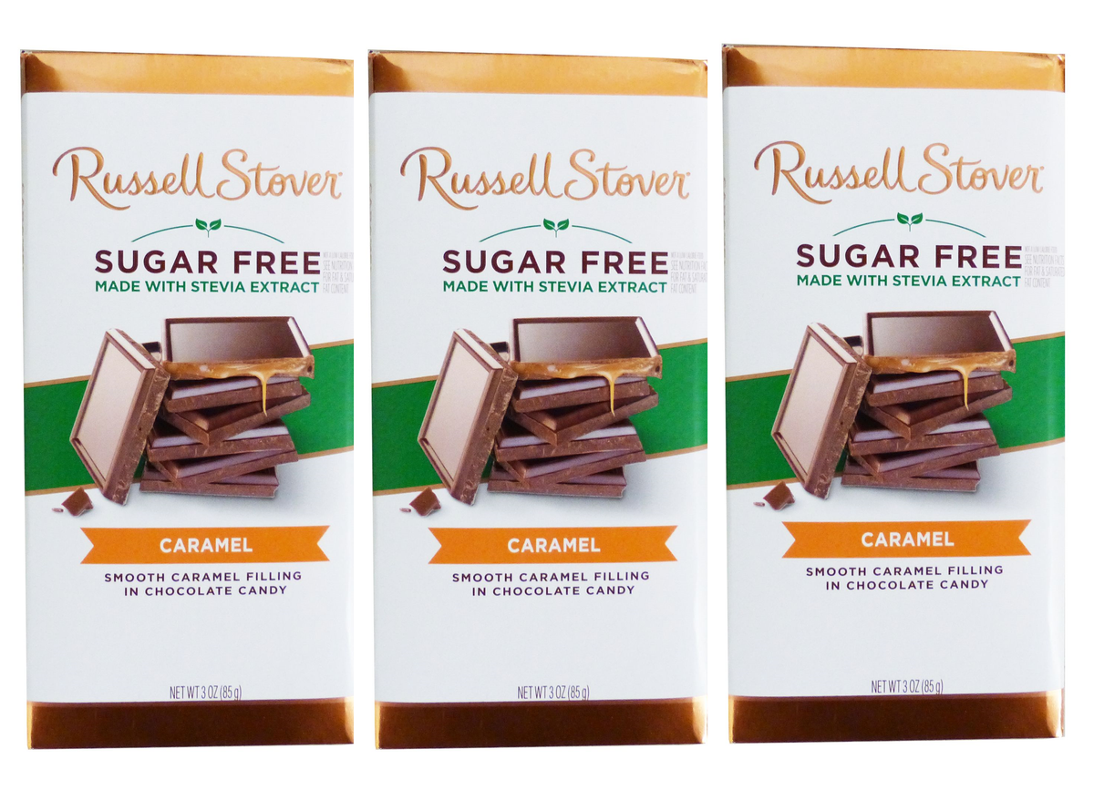 Russell Stover Sugar Free Chocolate Bar - Caramel 3 Bars