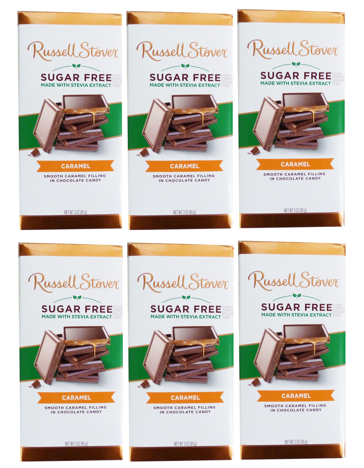 Russell Stover Sugar Free Chocolate Bar - Caramel 6 Bars