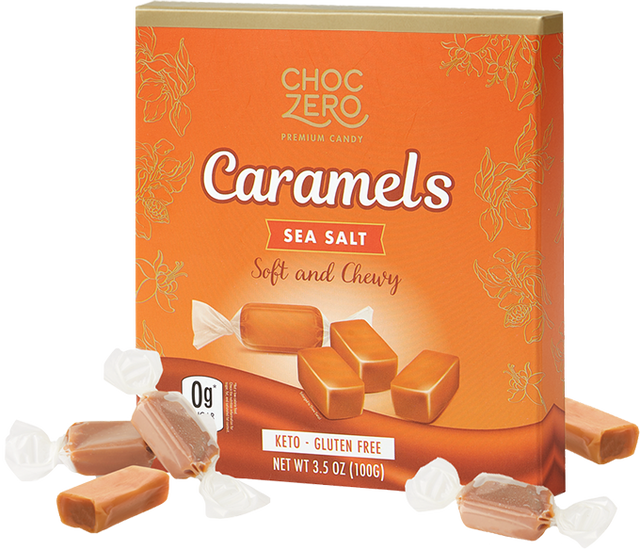Front package of ChocZero Sea Salt Caramels, 3.5 oz