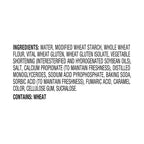 A list of ingredients for a food product, detailing various components such as water, wheat flour, and preservatives, with a note indicating the presence of wheat.