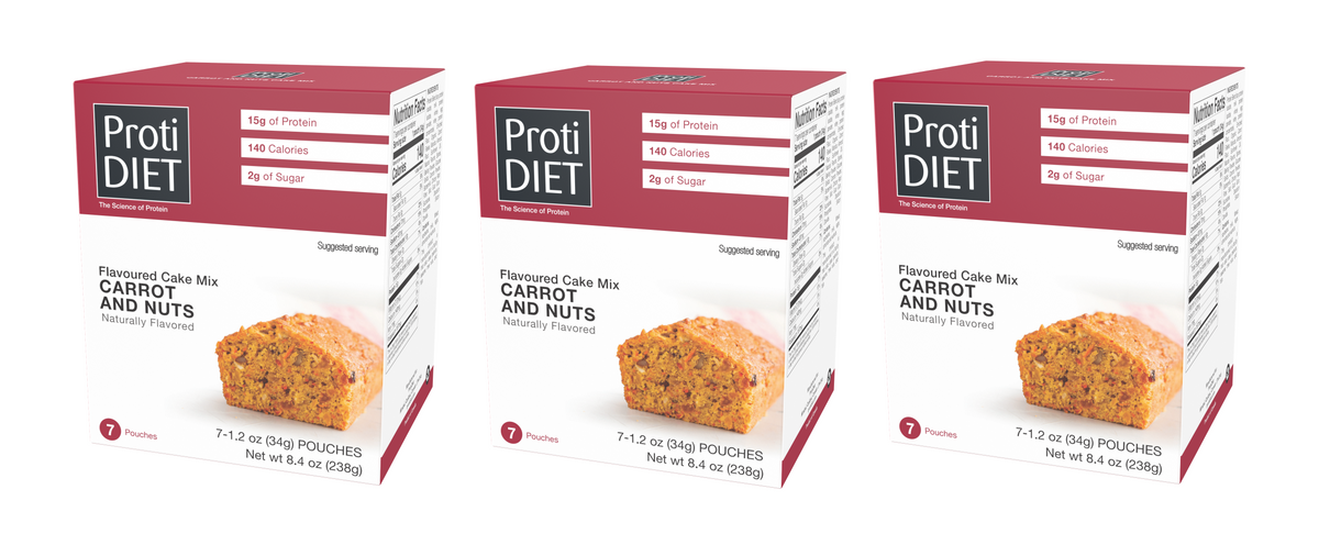 Proti Diet Protein Cake Mix, Carrot and Nuts, 7 Pouches - 3-Pack