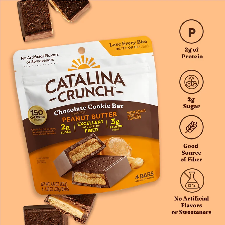 Catalina Crunch Dark Chocolate Cookie Bar, 4.6 oz (4 bars) - Peanut Butter