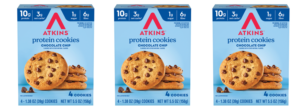 Atkins Nutritionals Snack Protein Cookies (4 cookies) - Chocolate Chip 3 Boxes