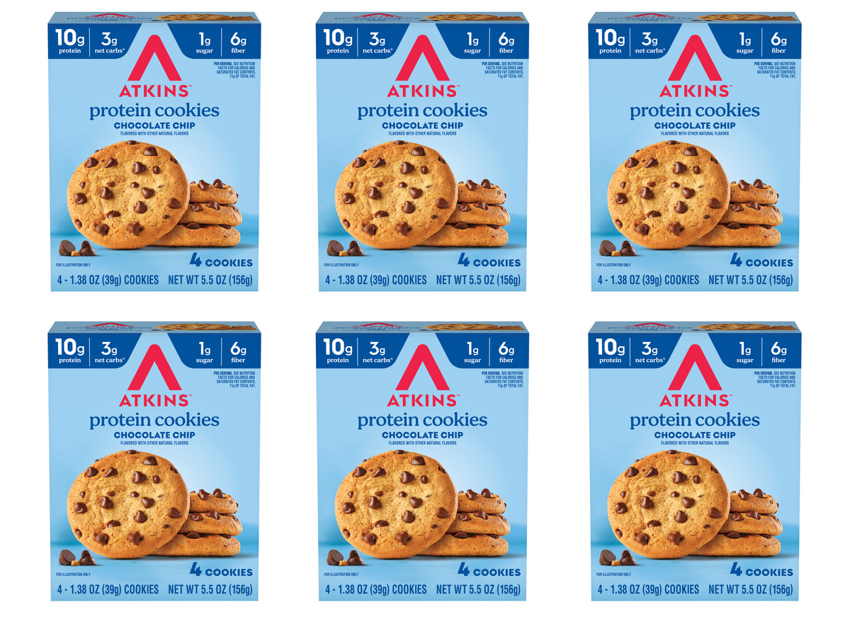 Atkins Nutritionals Snack Protein Cookies (4 cookies) - Chocolate Chip 6 Boxes