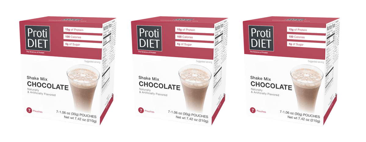 Proti Diet Protein Shake Mix, Chocolate, 7 Pouches - 3-Pack