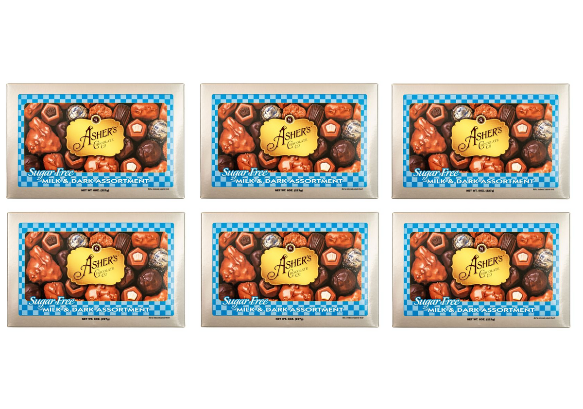Asher's Chocolates Sugar Free Candy - Milk & Dark Chocolate Assortment (8 oz Box) 6-Pack