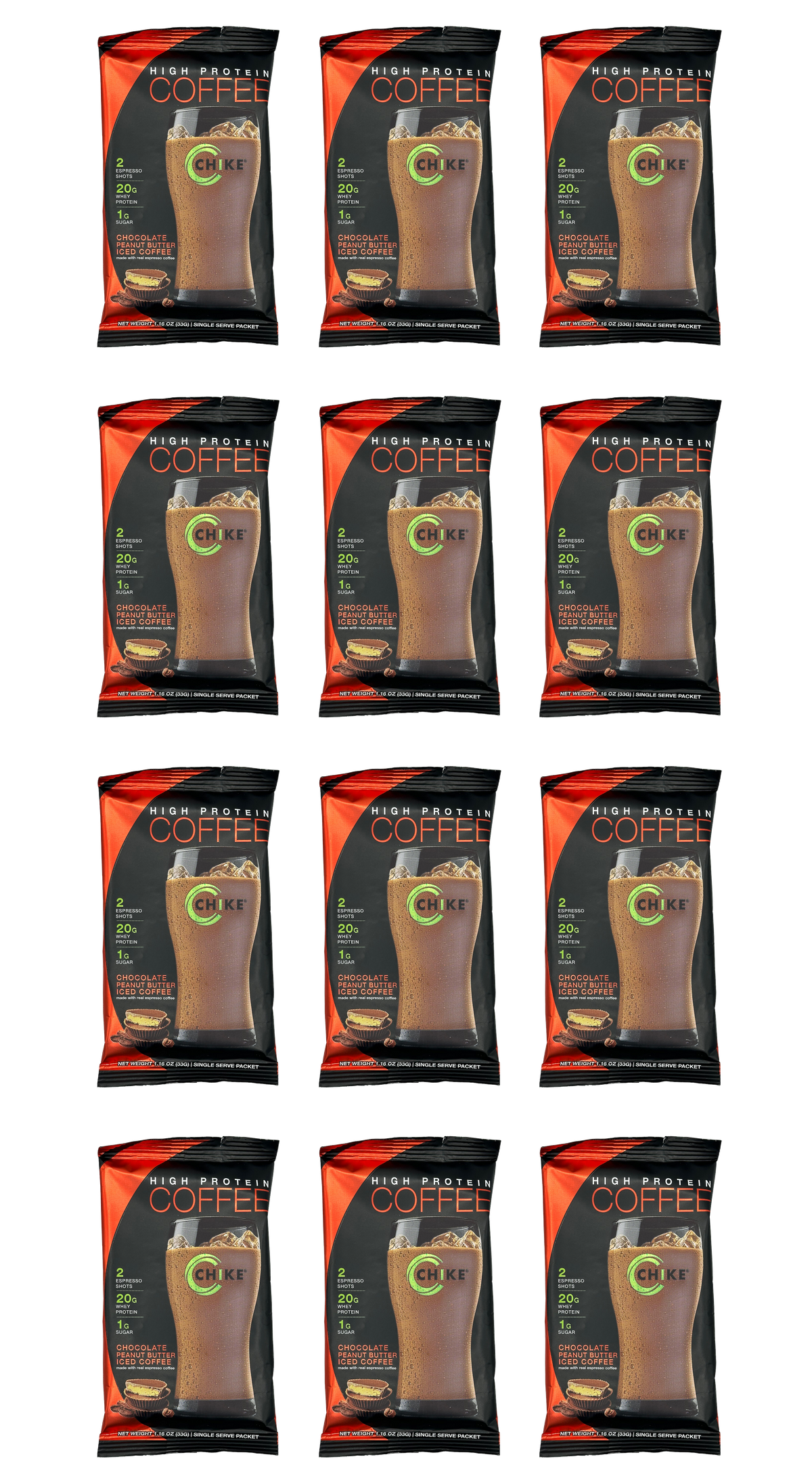 Chike Nutrition High Protein Iced Coffee Single Serving Packets - Chocolate Peanut Butter, 12-Pack