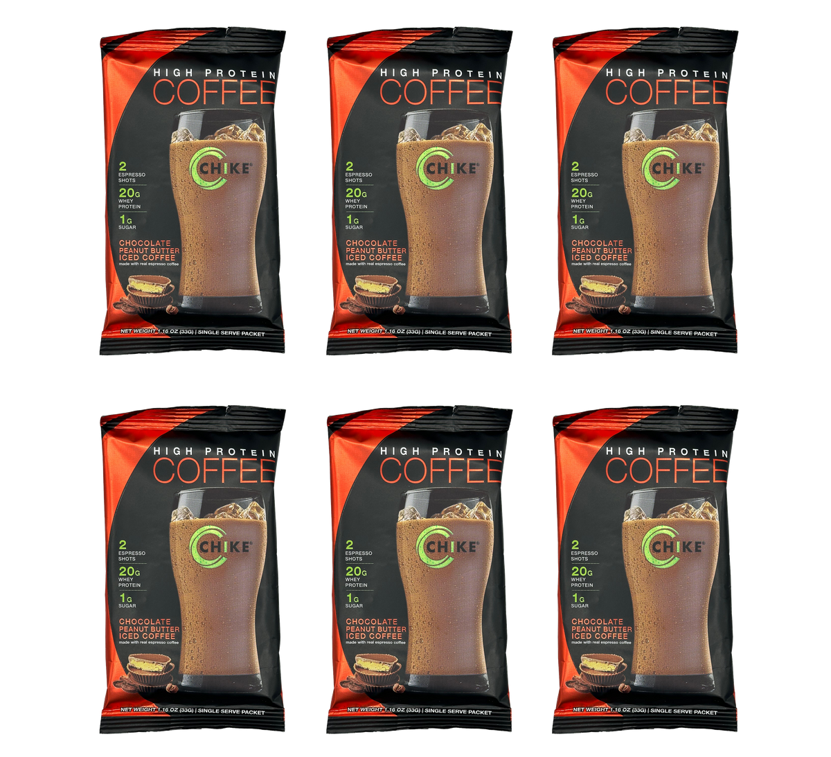 Chike Nutrition High Protein Iced Coffee Single Serving Packets - Chocolate Peanut Butter, 6-Pack