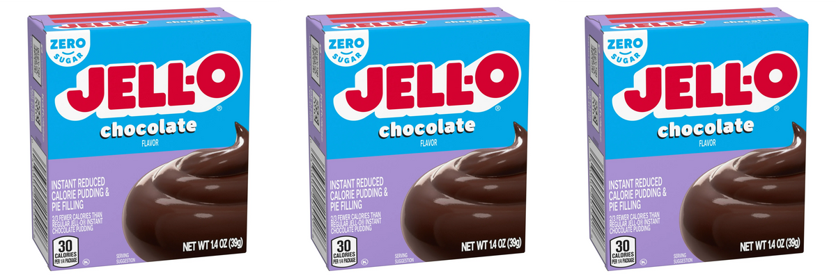 Front package of Jell-O Sugar-Free Instant Pudding, Chocolate (1.4 oz) / 3-Pack