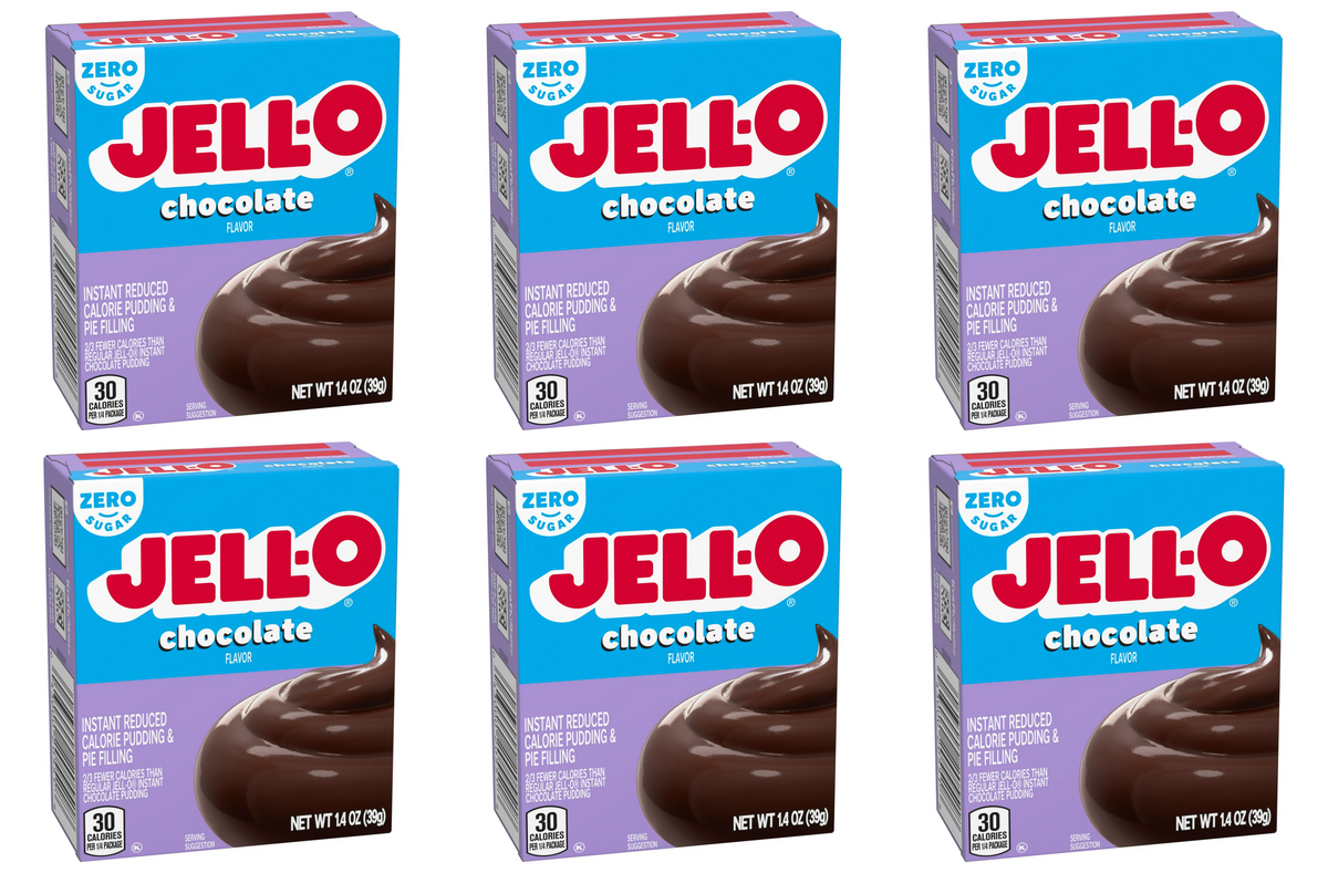 Front package of Jell-O Sugar-Free Instant Pudding, Chocolate (1.4 oz) / 6-Pack