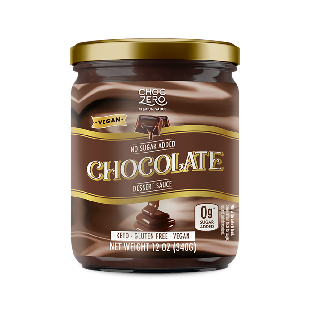 Front package of ChocZero No Sugar Added Chocolate Dessert Sauce, 12 oz