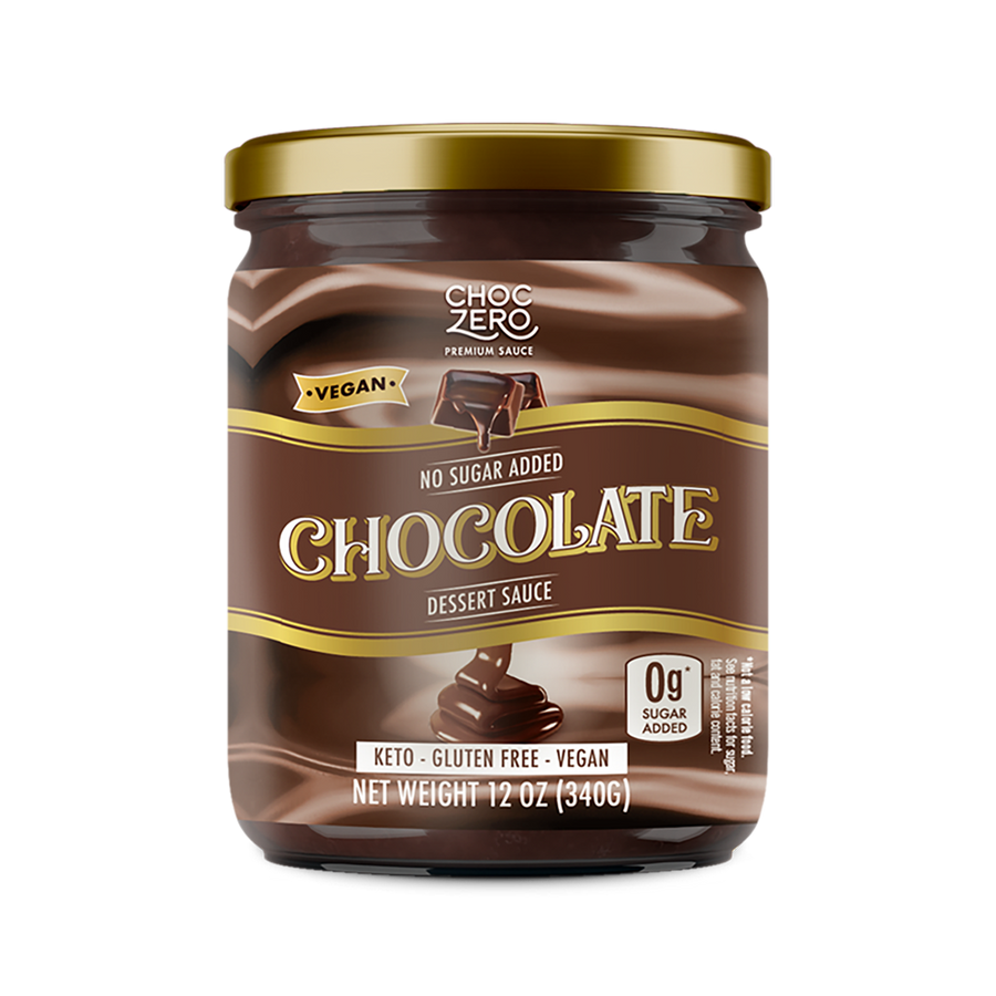 Front package of ChocZero No Sugar Added Chocolate Dessert Sauce, 12 oz