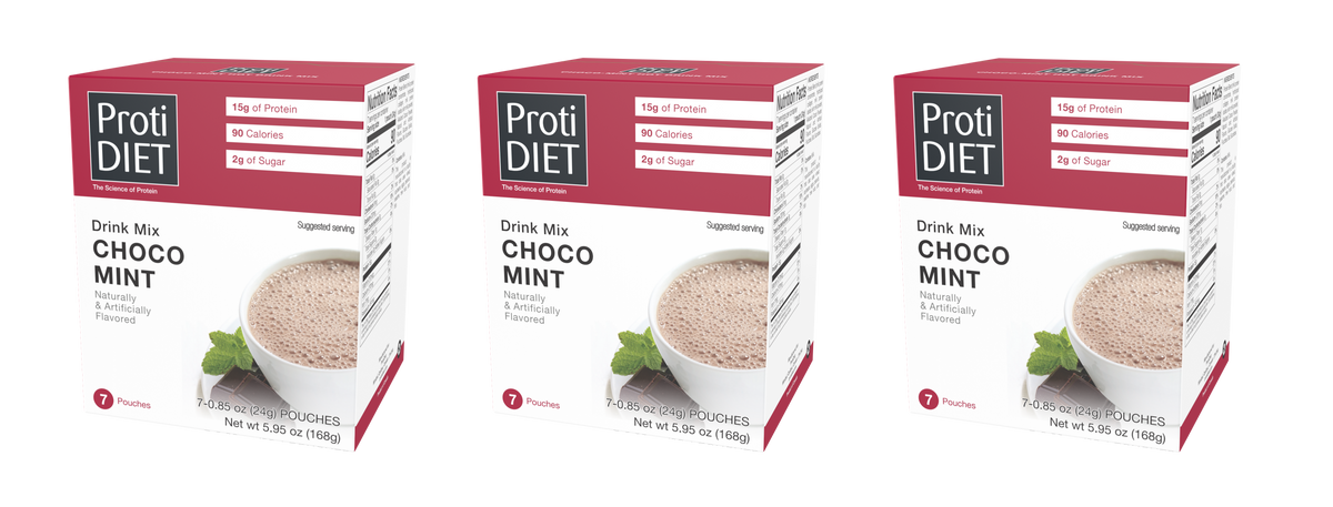 Proti Diet Protein Hot Chocolate Mix, Choco Mint, 7 Pouches - 3-Pack