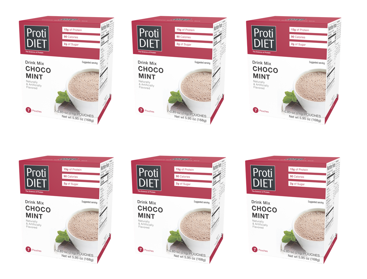 Proti Diet Protein Hot Chocolate Mix, Choco Mint, 7 Pouches - 6-Pack