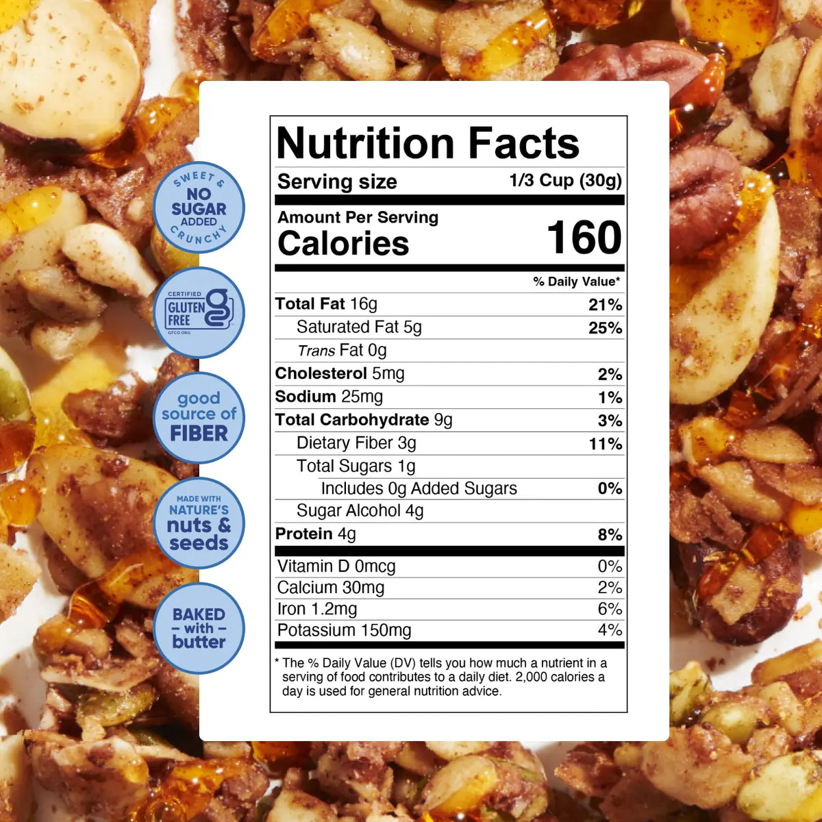 NuTrail No Sugar Added Nut Granola – 8 oz - Cinnamon Pecan