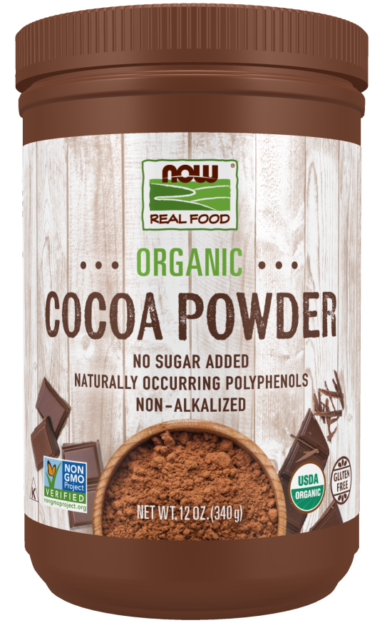 NOW Cocoa Powder, non-Alkalized, Organic 12 oz. tub