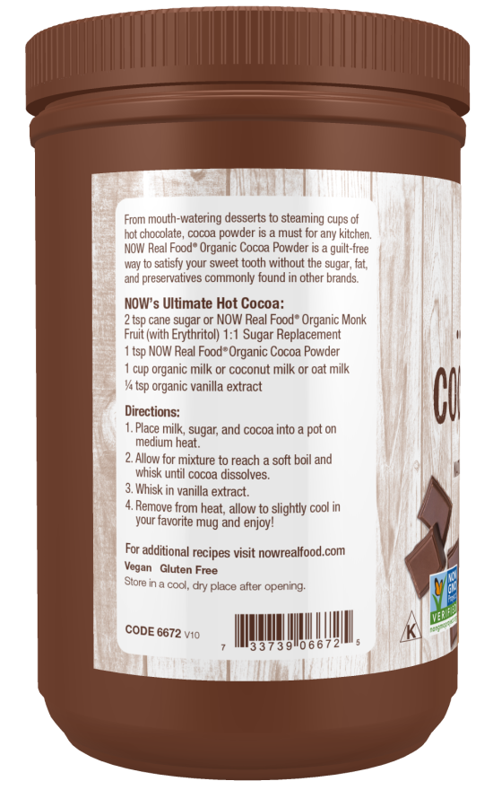 NOW Cocoa Powder, non-Alkalized, Organic 12 oz. — gallery image 3