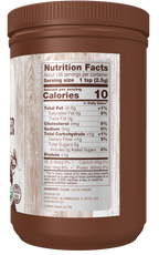 Nutrition facts label for NOW Cocoa Powder, non-Alkalized, Organic 12 oz.