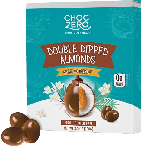Front package of ChocZero Double Dipped Almonds