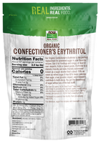 Nutrition facts label for NOW Erythritol, Confectioner's Powder, Organic 1 lb.