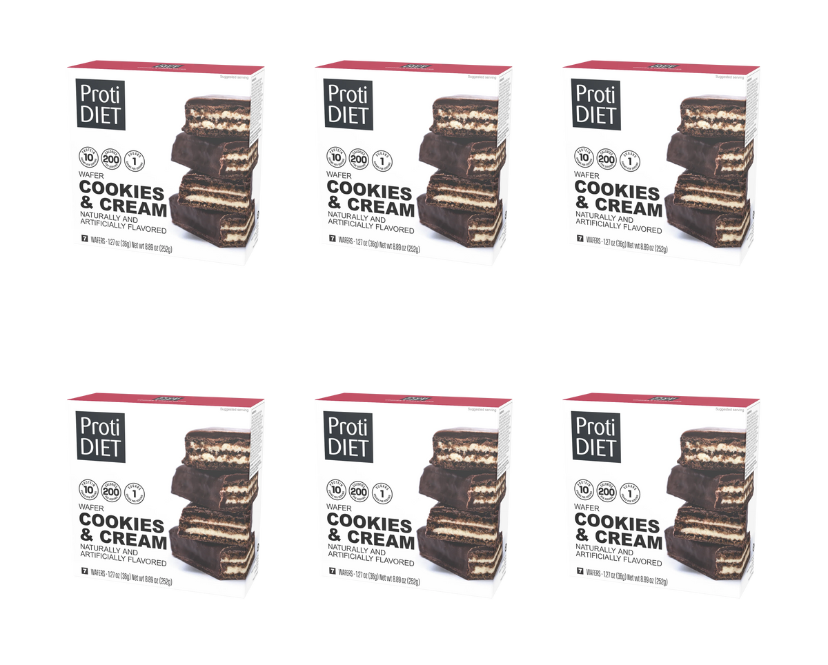 Proti Diet Coated Protein Wafer Bars, Cookies & Cream Flavor, 7 Bars - 6-Pack