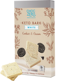 Front package of ChocZero Keto Bark 3.2oz, White Chocolate Cookies and Cream