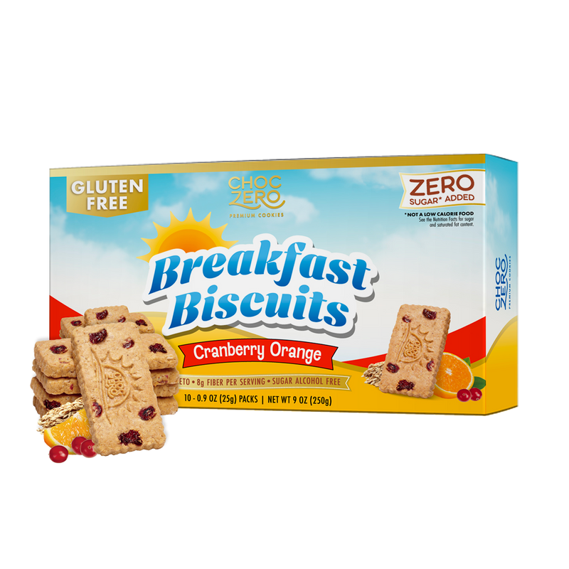Front package of ChocZero Breakfast Biscuits, Cranberry Orange, 9 oz