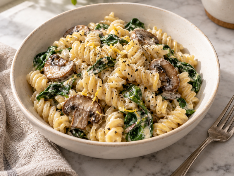 Creamy Mushroom and Spinach Rotini